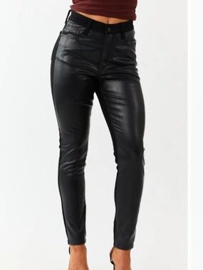 Judy Blue Faux Leather Skinny Jeans Womens Juniors 5/27 Black Stretch NEW